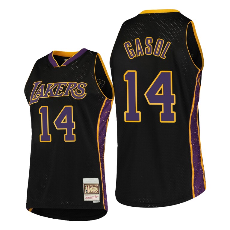 Men's Los Angeles Lakers Marc Gasol #14 NBA Rings Collection Hardwood Classics Black Basketball Jersey JPI8283SM